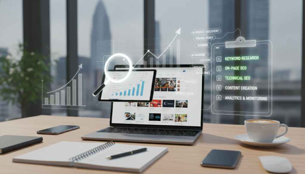 erfahren sie, wie sie mit e-commerce-seo in nur 6 einfachen schritten mehr traffic auf ihre online-shop-website bringen und ihre umsätze steigern können.